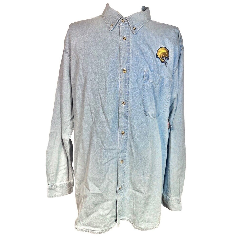Vintage ‘99-‘00 St. Louis Rams Embroidered Denim Button Up Shirt By The Edge NWT